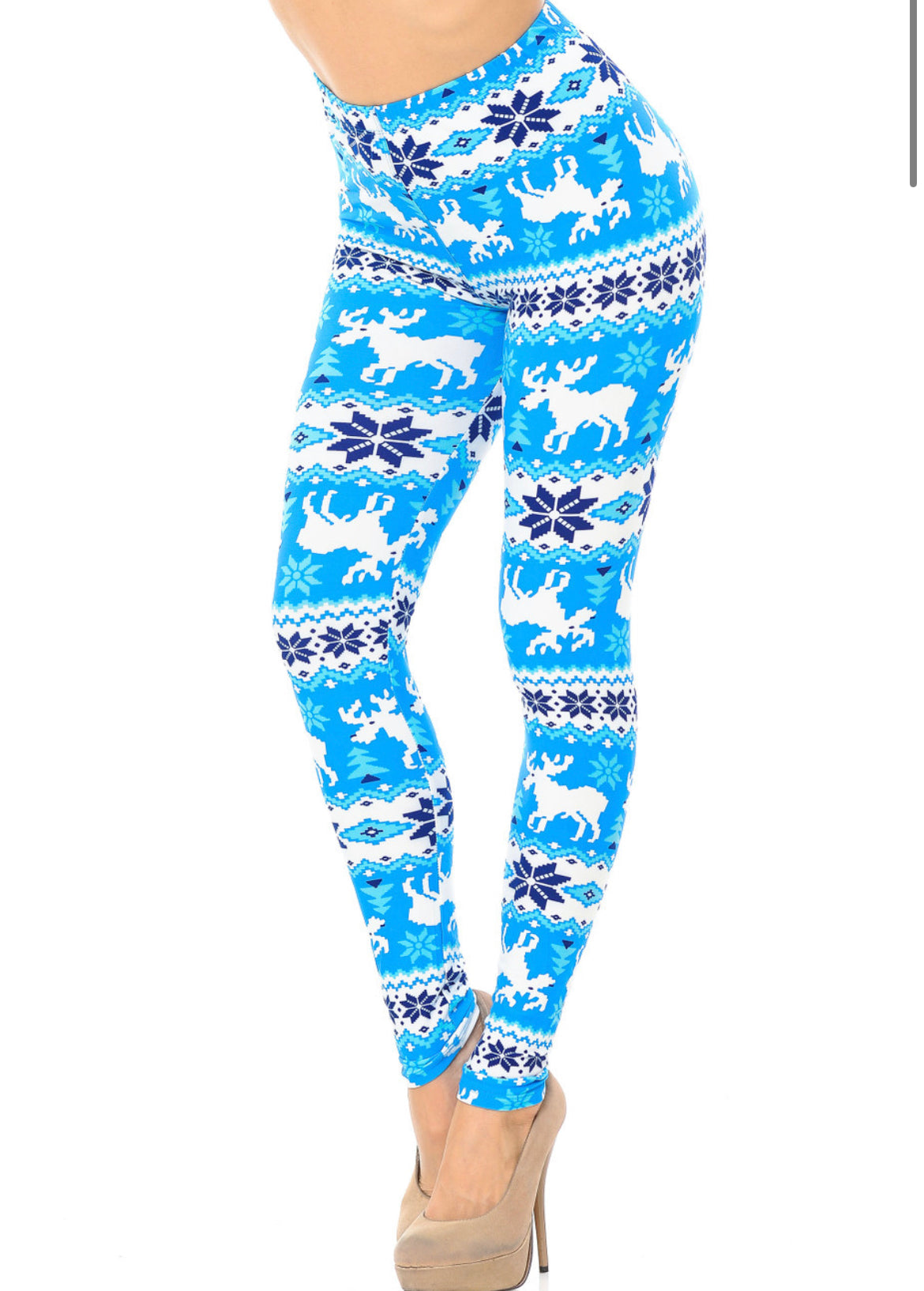 Buttery Soft Icy Blue Reindeer Leggings - Plus Size