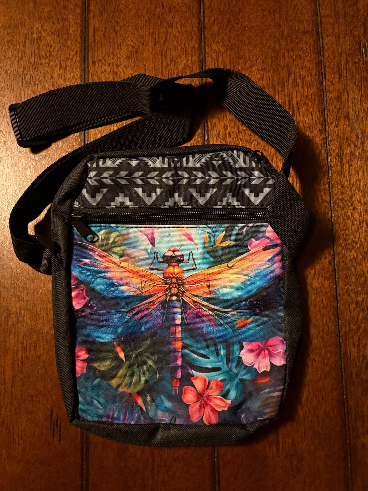 Dragonfly Floral Print Cross Body Bag