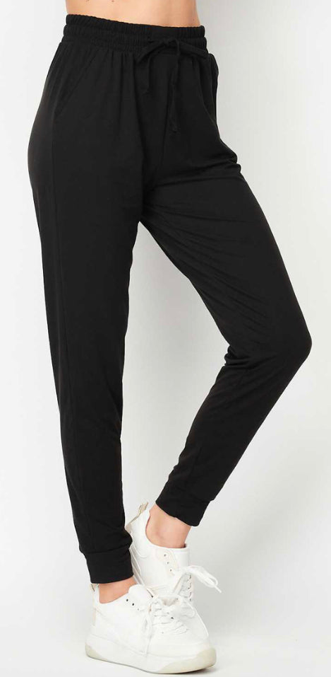Buttery Soft Solid Black Joggers- 1XL