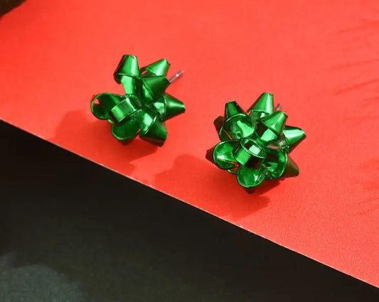 Green Fashion Christmas Bow Earrings