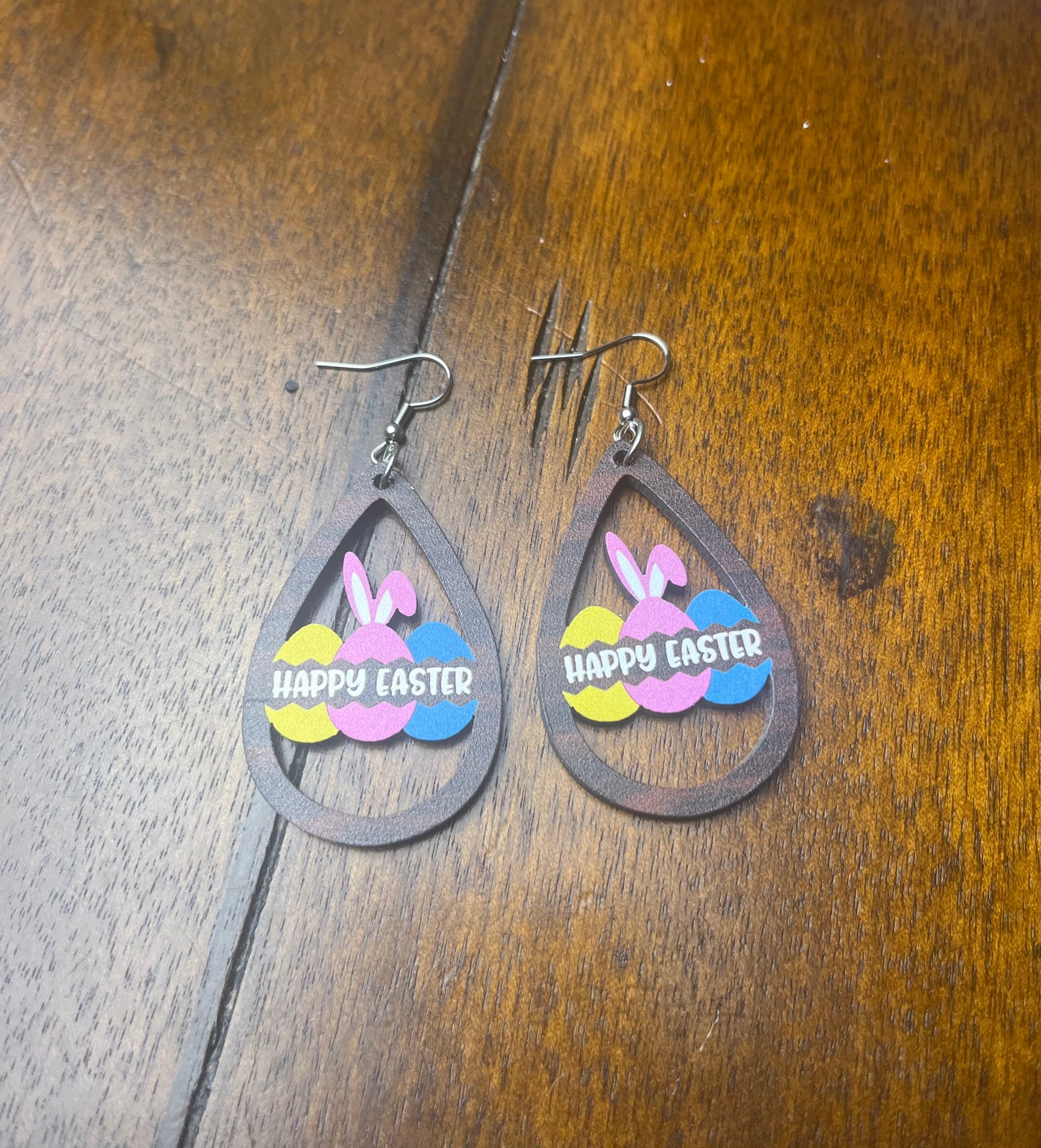 Wooden Happy Easter Dangle Earrings