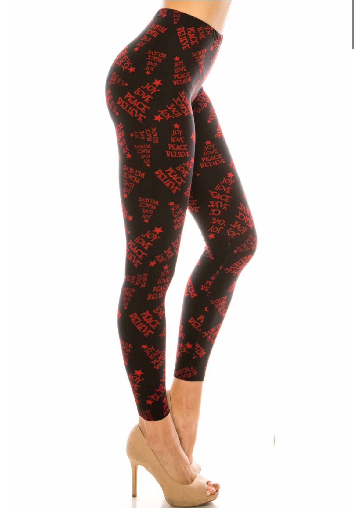 Buttery Soft Joy Love Peace Believe Leggings - Reg. One Size