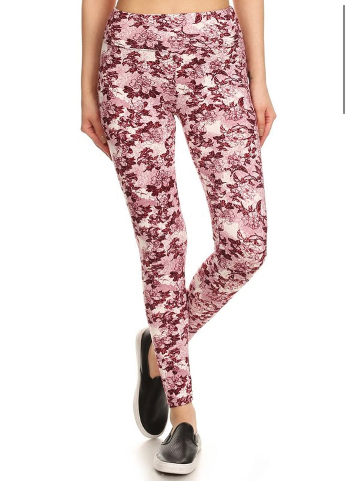 Premium Brushed High Waisted Rosetta Rose Sport Leggings - Large