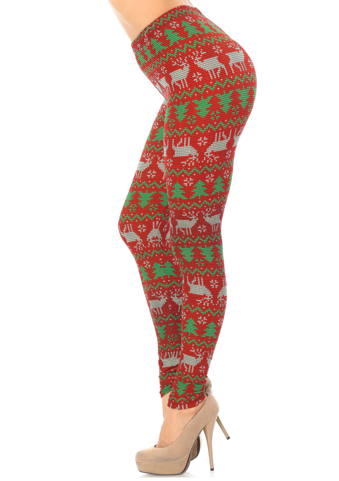 Buttery Soft Faux Knit Reindeer Leggings - Reg. One Size