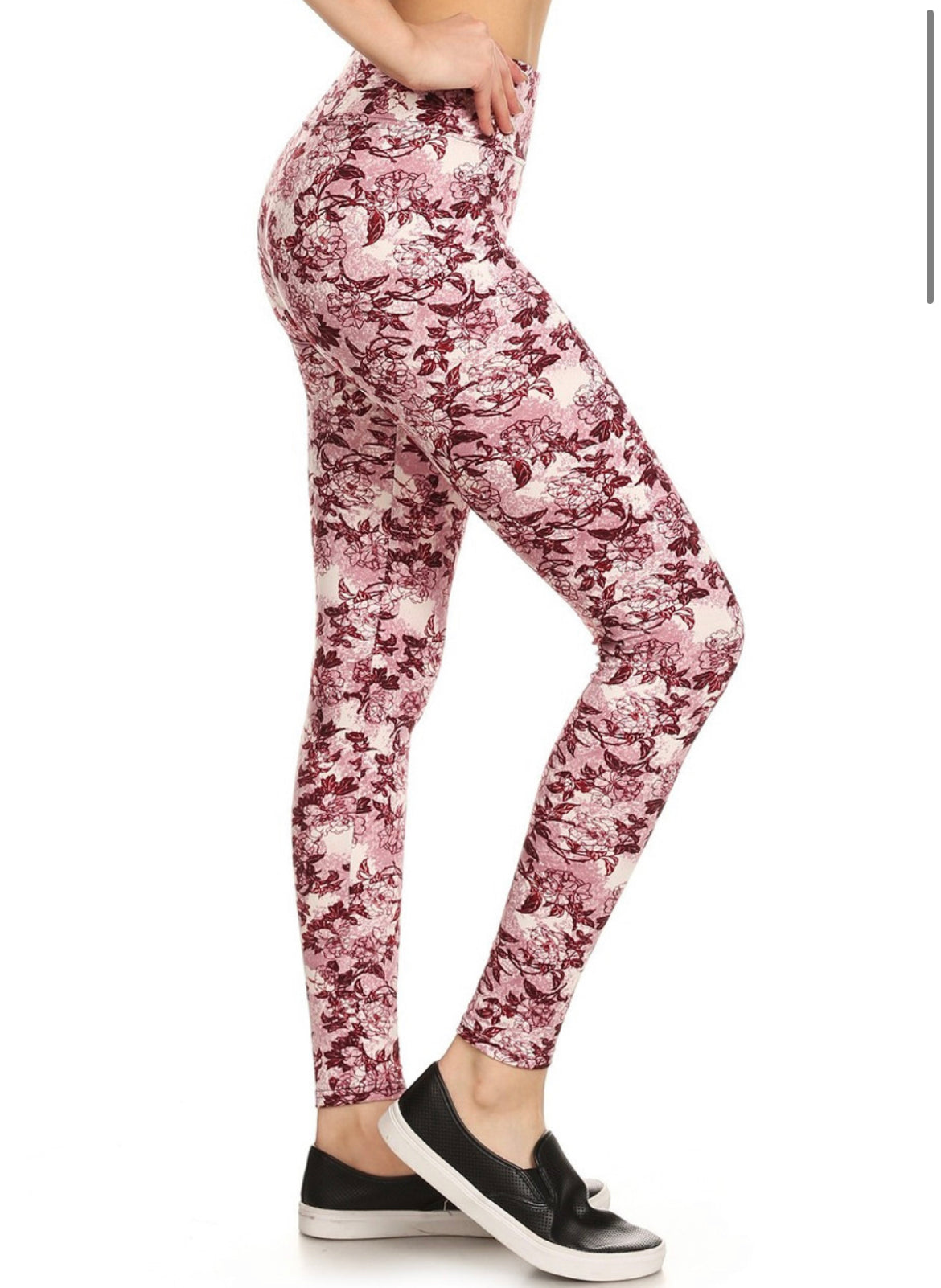 Premium Brushed High Waisted Rosetta Rose Sport Leggings - Large