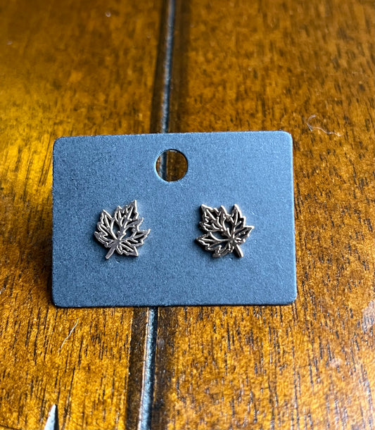 Rose Gold Maple Leaf Stud Earrings