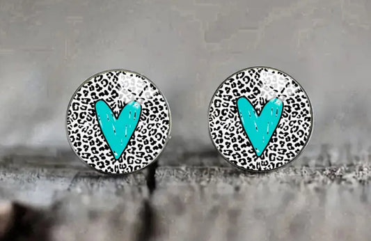 Heart/Leopard Stud Earrings