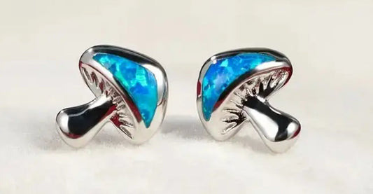 Blue Mushroom Stud Earrings