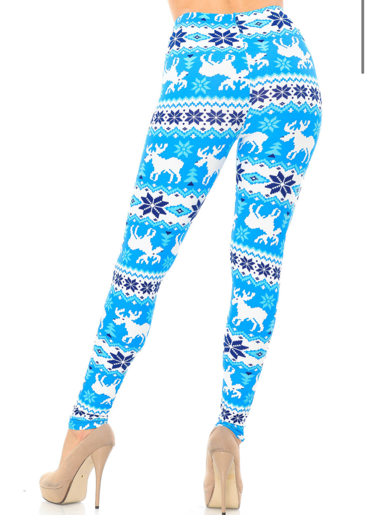 Buttery Soft Icy Blue Reindeer Leggings - Plus Size