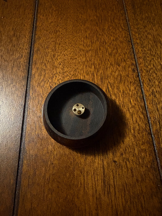 Round Dark Brown Wooden Incense Holder