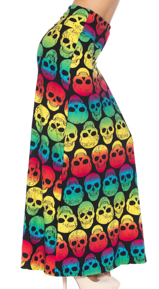 Buttery Soft Rainbow Skulls Maxi Skirt