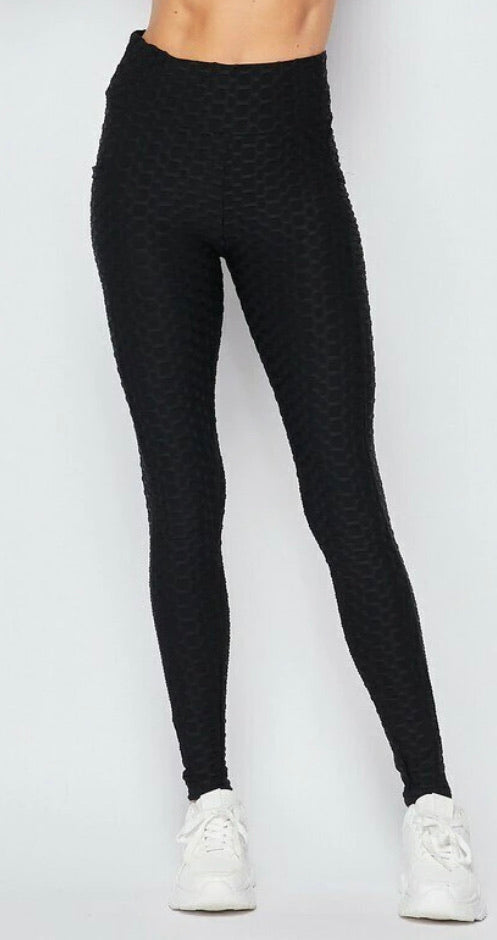 Solid Black Butt Scrunch Leggings With Side Pockets - Large/XL