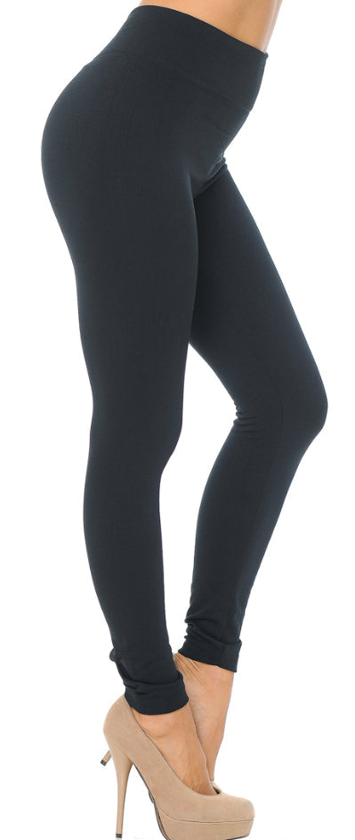 Solid Black Fleece Lined Legging - Reg. One Size