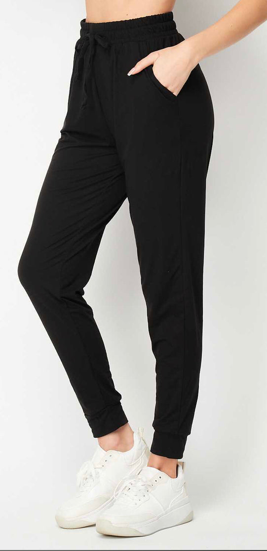 Buttery Soft Solid Black Joggers- 1XL